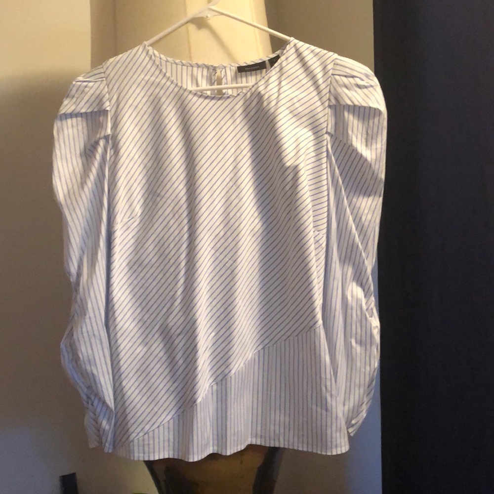 Halogen pinstripe blouse with puffy sleeves